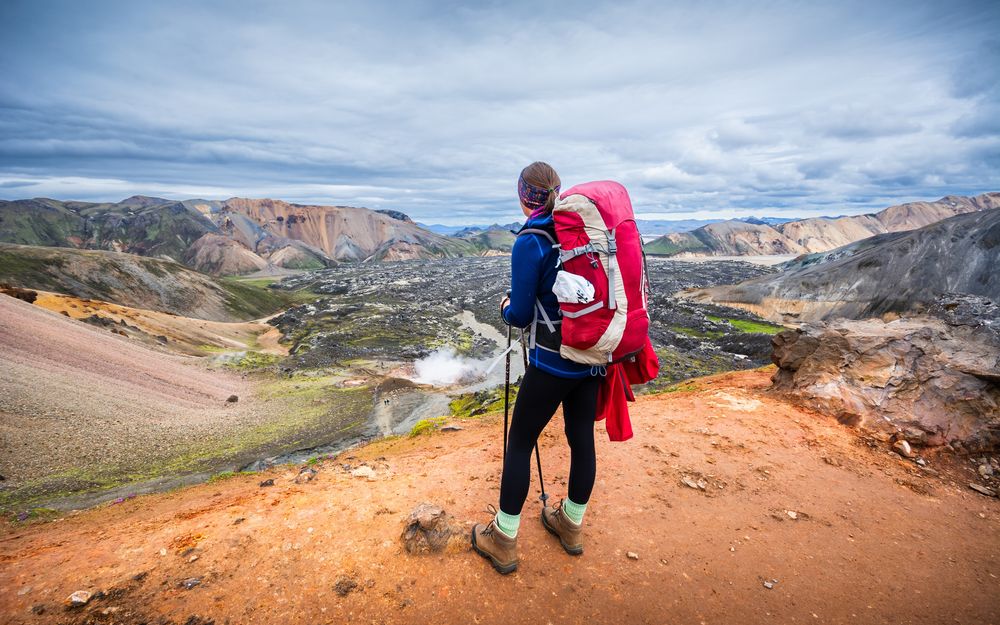 A trekker on the Laugavegur Trail in Iceland