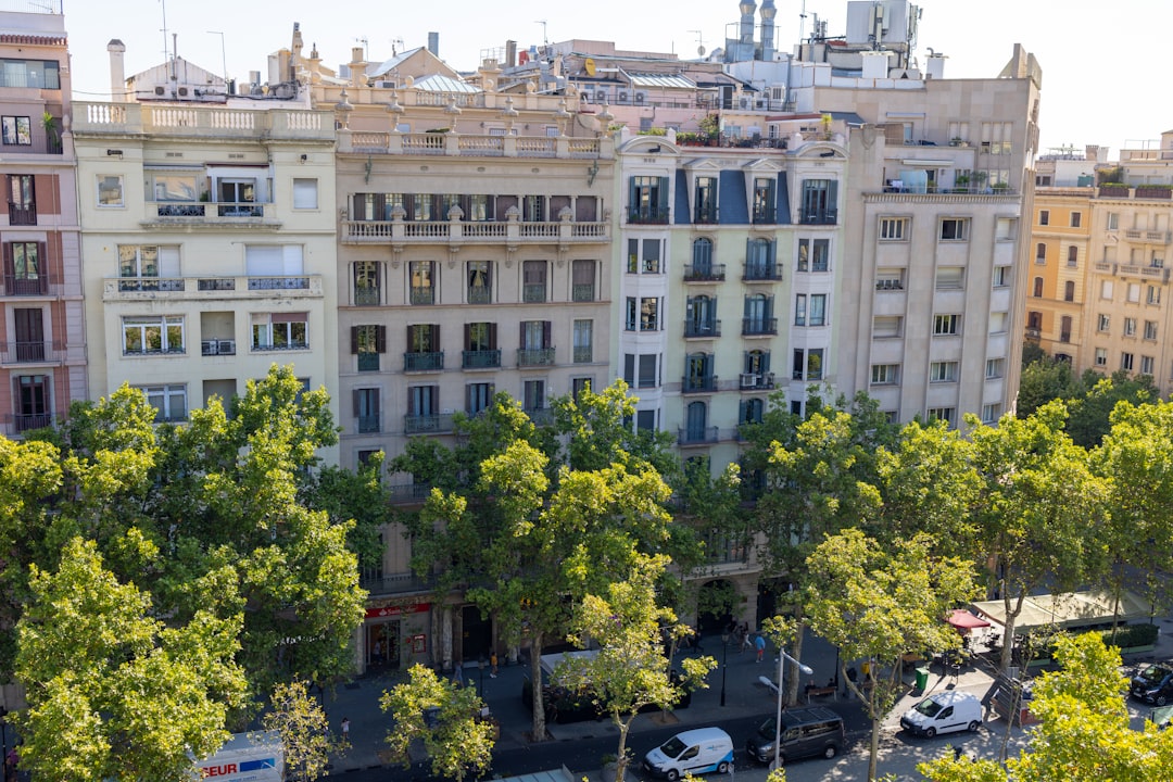 Aerial view of Barcelona skyline with Sagrada Familia and the Mediterranean