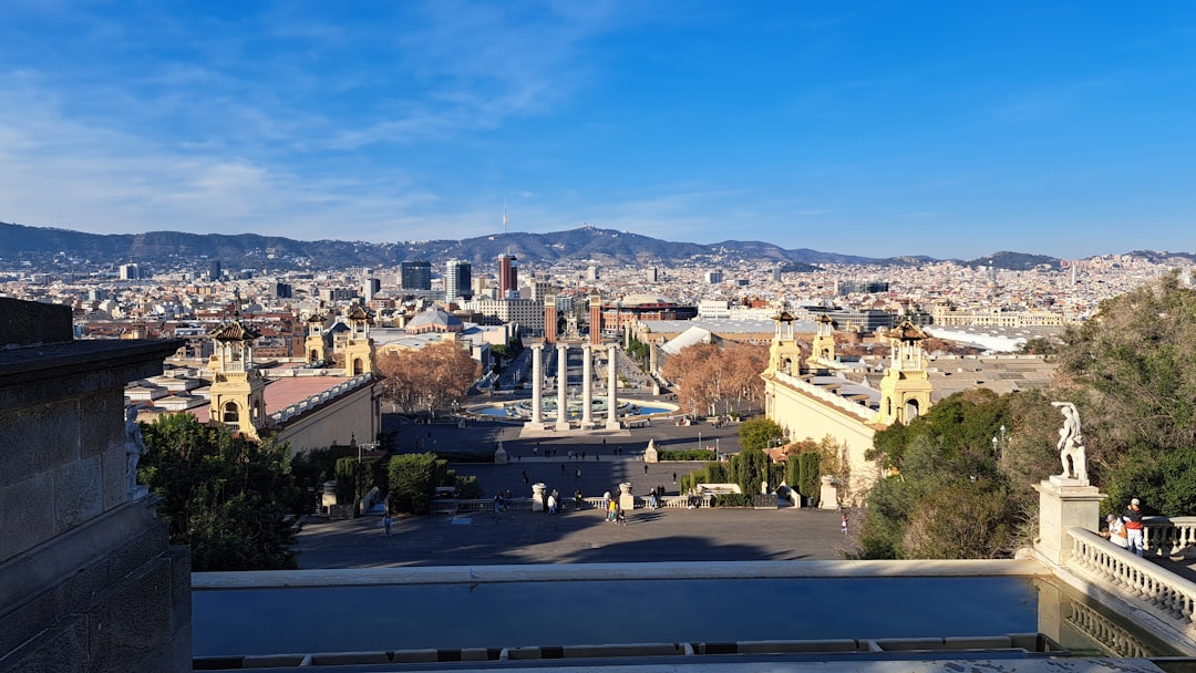 Montjuic castle and cable car above Barcelona harbor