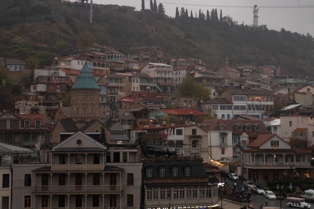 Colorful wooden balconies on old houses in the Old Town district of Tbilisi
